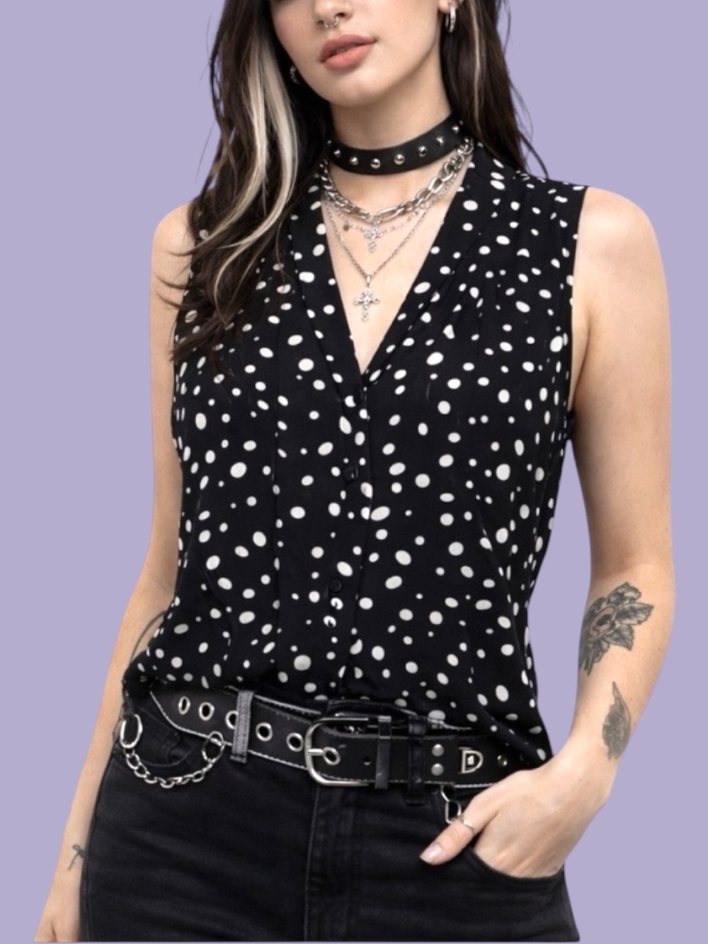 Cable & Gauge Early 2000s Polka Dot Sleeveless Top